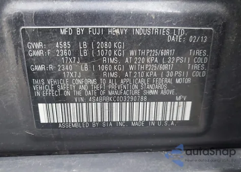 2013 Subaru Outback 2.5I Limited from USA, damaged, VIN 4S4BRBKC0D3290788